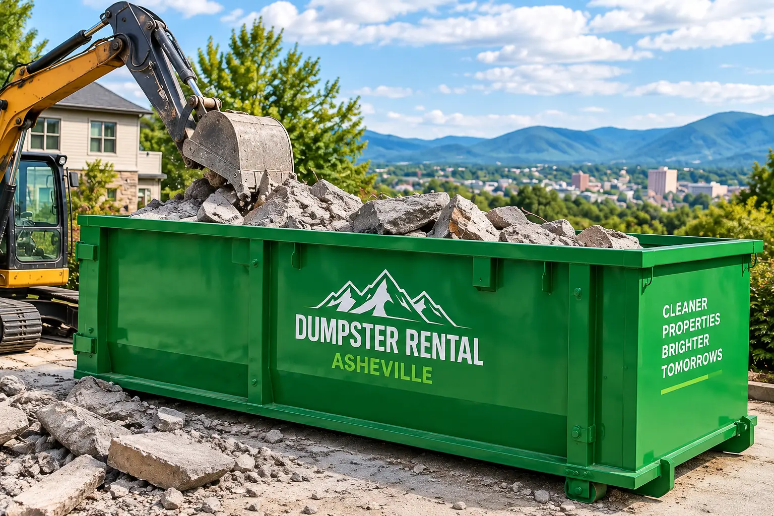 Roll-off dumpster for a studio buildout in the River Arts District, Asheville