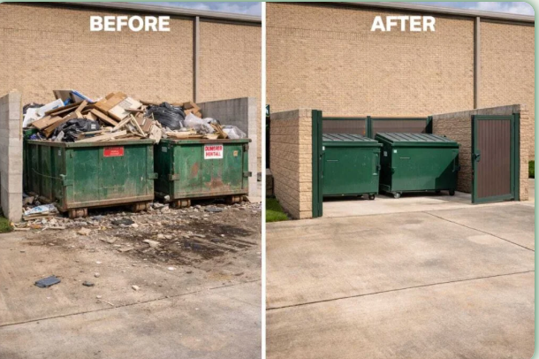 Dumpster rental Asheville before and after - commercial dumpster cleanout